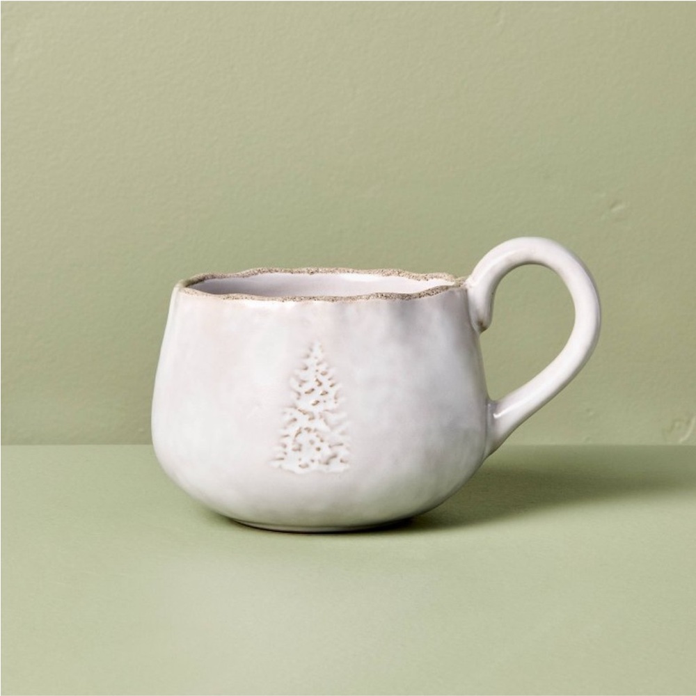 13.5oz Stoneware Debossed
Tree Holiday Mug Cream- Hearth & Hand